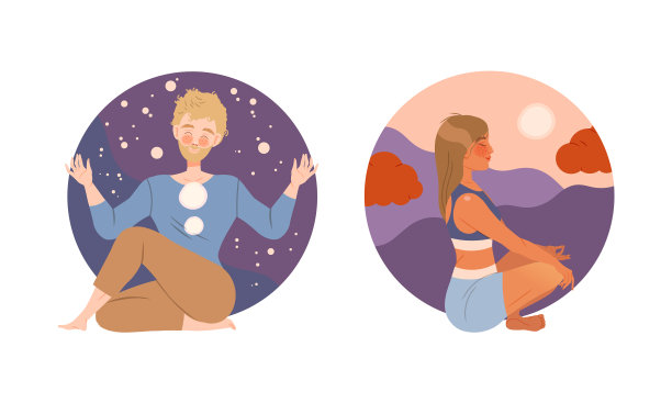 年轻的男女在冥想和放松图片下载