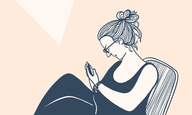 一个拿着手机的女人的素描图片下载