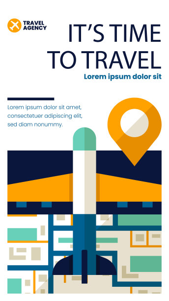 平面旅行社故事设置矢量插图图片下载