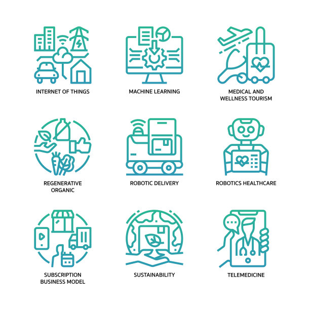 商业和技术趋势图标集图片下载