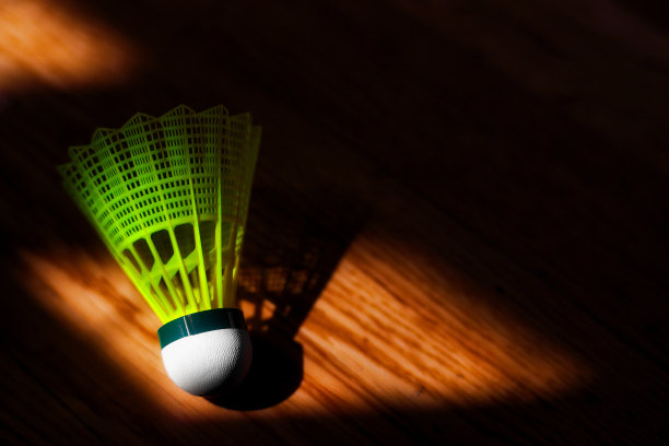 羽毛球放在地板上。带有复制空间的体育背景。图片下载
