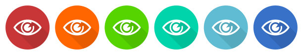 眼睛图标设置，平面设计矢量插图，6种颜色的网页设计和移动应用程序选项图片下载