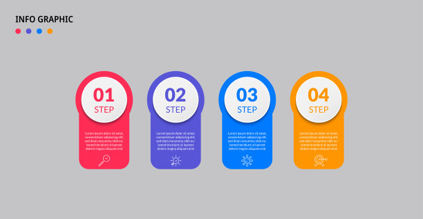 矢量信息图设计业务模板与图标和4个选项或步骤。可用于流程图、演示文稿、工作流布局、横幅、流程图、信息图图片下载