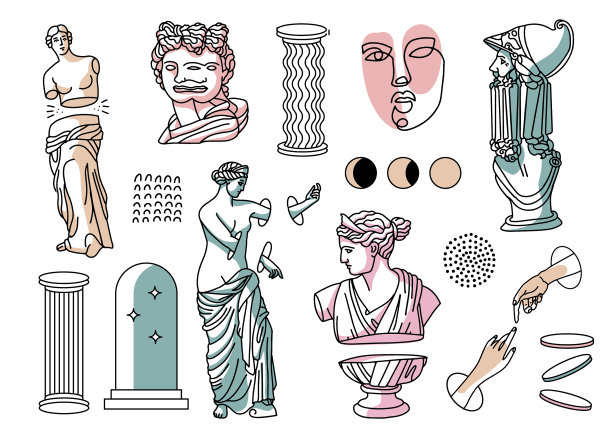 希腊古代雕塑和超现实的迷幻布景图片下载