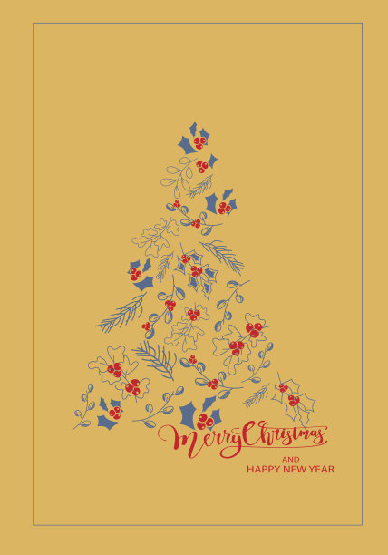 向量。圣诞快乐和新年快乐花卉背景，文字设计。乡村垂直模板的圣诞卡，派对邀请和其他促销项目。手绘草图。图片下载