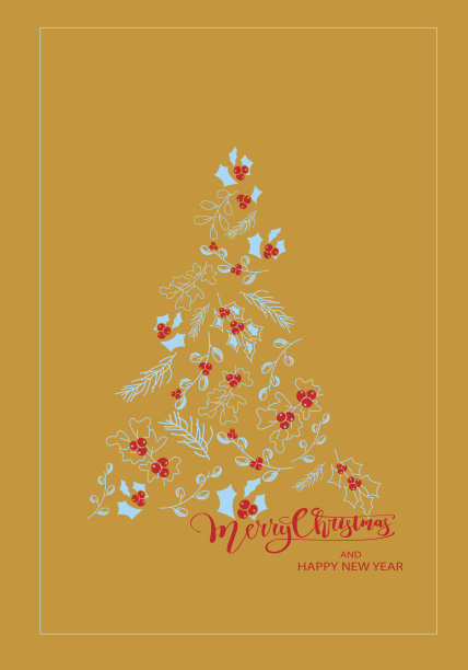 向量。圣诞快乐和新年快乐花卉背景，文字设计。乡村垂直模板的圣诞卡，派对邀请和其他促销项目。手绘草图。图片下载