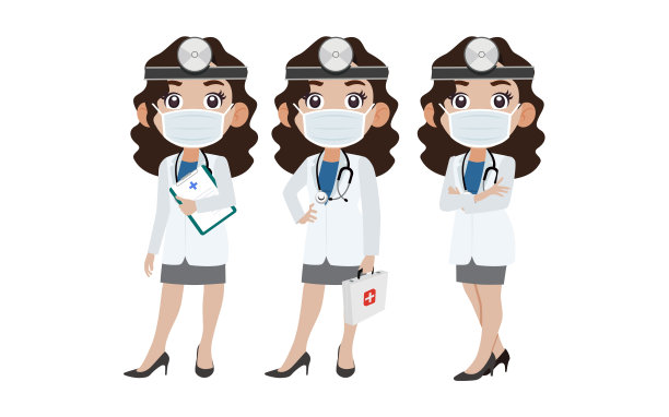 不同姿势的医生。向量图片下载