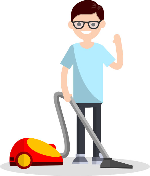 穿着蓝色衣服拿着吸尘器的男人图片下载