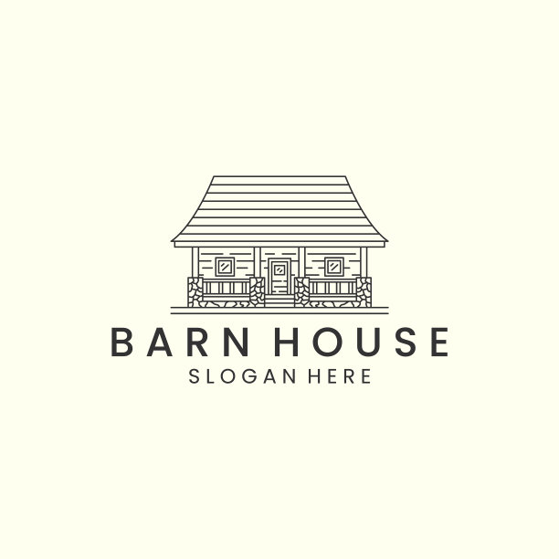 谷仓房子与线性风格的标志图标模板图片下载