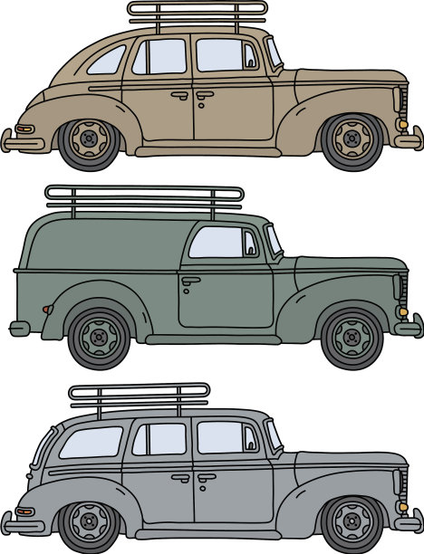 三辆复古军用私人轿车图片下载