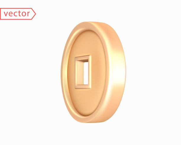 中国古代一种方孔圆的古老金币。逼真的3D动作捕捉设计元素。物体被隔离在白色背景中。矢量图标图片下载