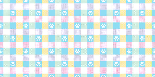 狗爪无缝图案足迹猫格子格纹格子检查法国斗牛犬矢量卡通围巾孤立重复墙纸瓷砖背景涂鸦插图设计图片下载