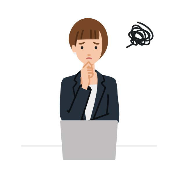 一位穿着商务套装的女士在使用笔记本电脑时，手指在办公桌前的下巴上碰到了麻烦图片下载