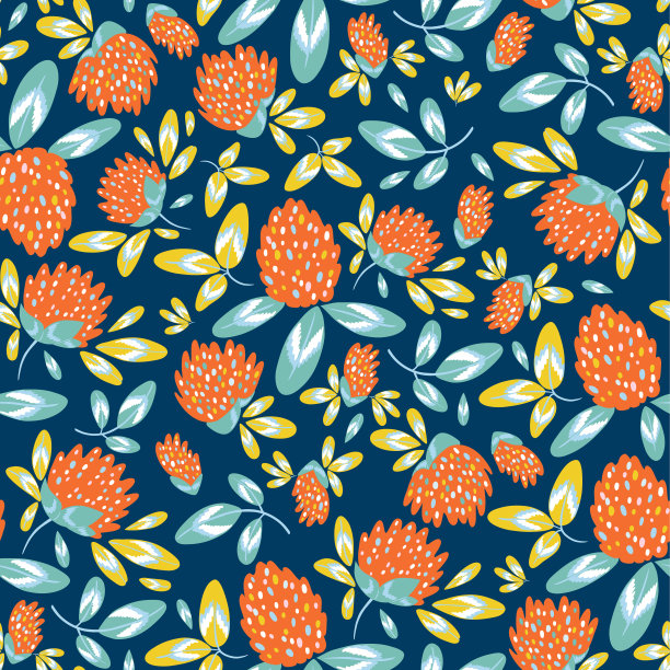 可爱的三叶草与树叶无缝图案。图片下载