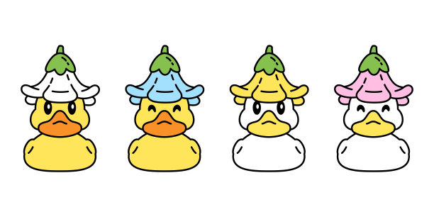 鸭子矢量图标橡胶鸭淋浴花雏菊标志浴室鸟鸡人物卡通符号孤立的涂鸦插图设计图片下载