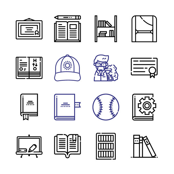大学图标设置线条图标。现代细线风格。适合Web和移动图标。矢量插图EPS 10。图片下载