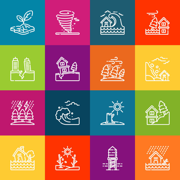 现代细线图标集的破坏元素。优质的轮廓符号集合。简单的单线象形文字包。描矢量标志概念的网页图形图片下载