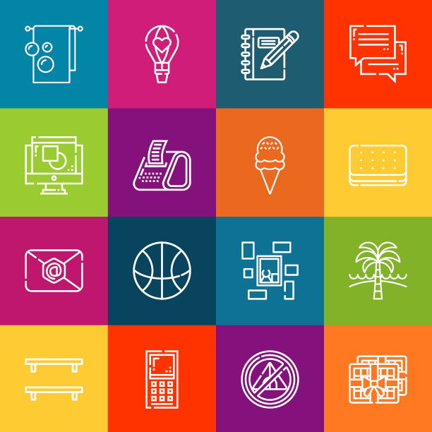 现代细线图标集板块元素。优质的轮廓符号集合。简单的单线象形文字包。描矢量标志概念的网页图形图片下载