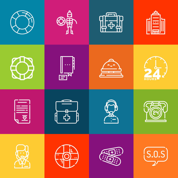 辅助元素的现代细线图标集合。优质的轮廓符号集合。简单的单线象形文字包。描矢量标志概念的网页图形图片下载