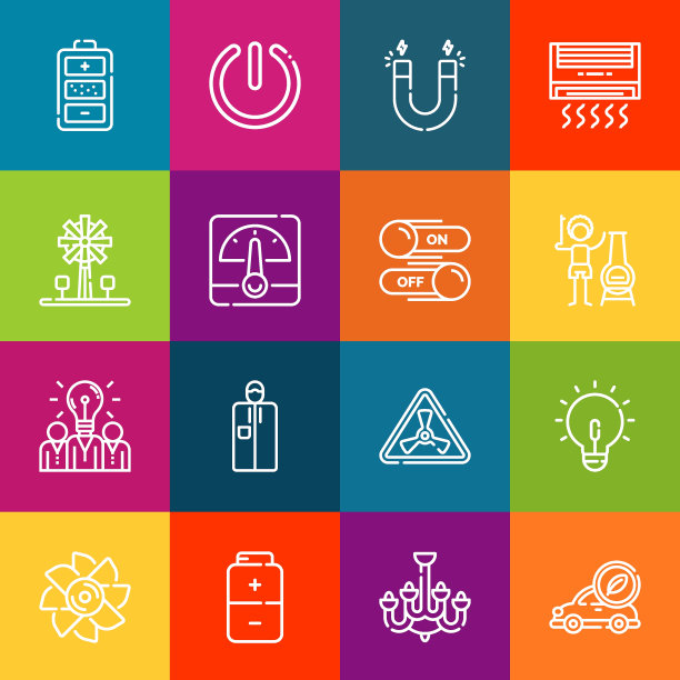 现代细线图标集电元素。优质的轮廓符号集合。简单的单线象形文字包。描矢量标志概念的网页图形图片下载