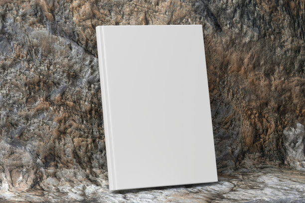 空白垂直精装书封面模型站在石头背景图片下载