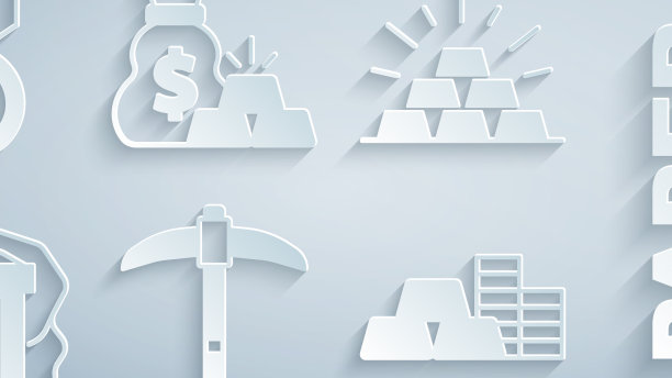 用金袋套鹤嘴锄金条矿币图片下载