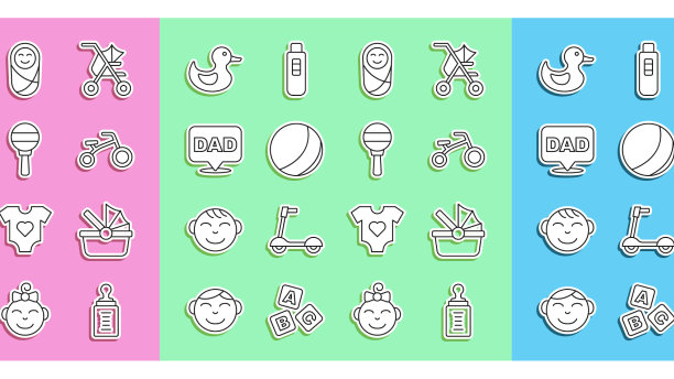 为孩子们设置婴儿奶瓶推车自行车图片下载