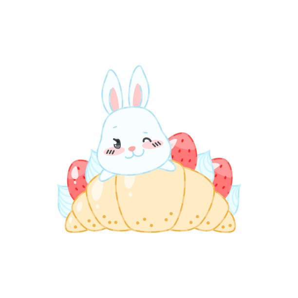 可爱的兔子和草莓甜点图片下载