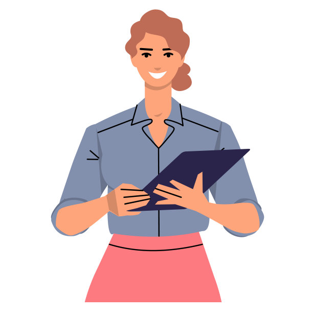 年轻的女商人使用平板电脑。微笑的女人手里拿着电脑平板或文件夹，用瑜伽来控制工作，阅读讲座。一个红头发的女孩。图片下载