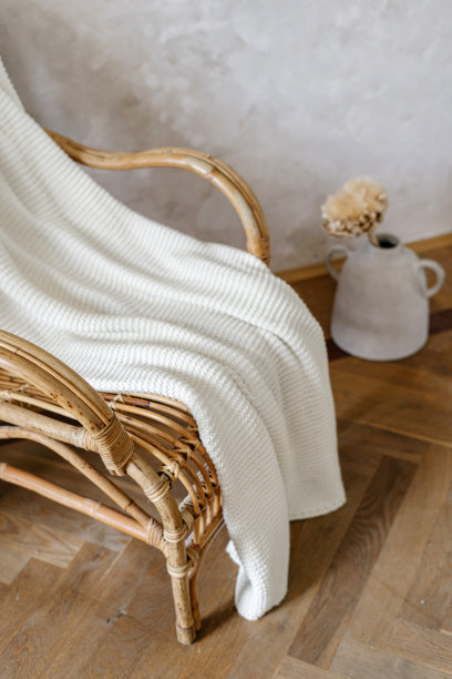 客厅竹扶手椅上的格子图案图片下载