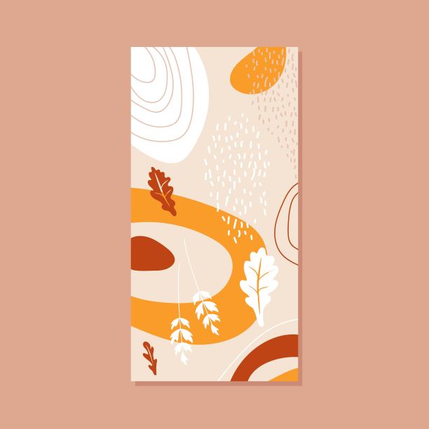 抽象的秋天的设计。卡与秋的森林，落叶在秋叶的颜色。时髦的拼贴矢量插图。用于墙画、明信片、封面、海报、宣传册、贺卡模板图片下载