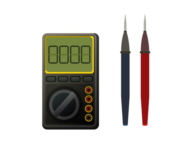 万用表测量仪。电工工具。无线电电子及微处理器设备维修。零配件和服务。孤立在白色背景。向量图片下载