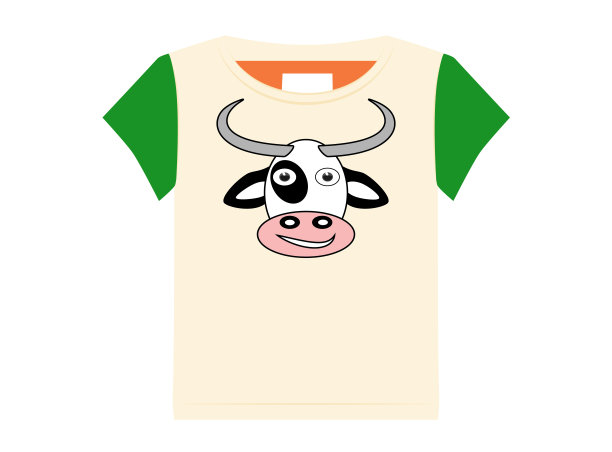 有趣的奶牛卡通t恤设计的孩子，矢量插图图片下载