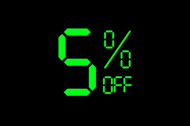 矢量插图绿色5%折扣特价标签。图片下载