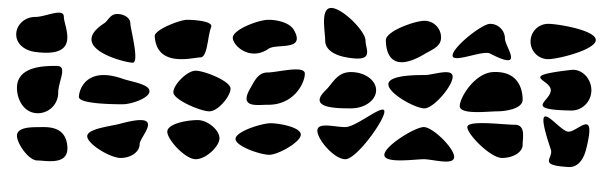 一组不同的斑点形状。随机抽象的液体形状，圆形抽象的有机元素。卵石，水滴和水滴的轮廓。简单的圆形形状。矢量图图片下载