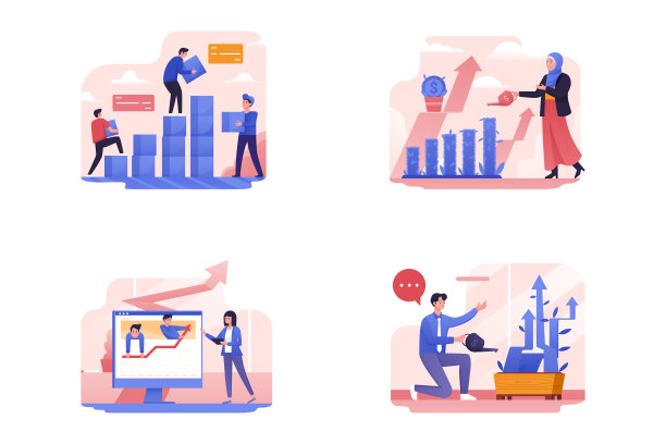 不同人的规划策略和营销分析，以发展业务为目标矢量插图集图片下载