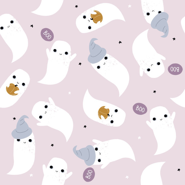 有趣的万圣节幽灵无缝模式。可爱幼稚的粉彩印花。矢量手绘插图。素材图片