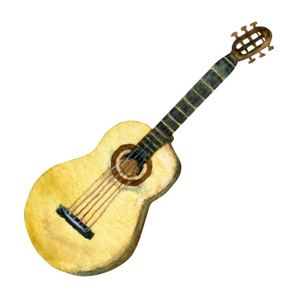 水彩吉他在白色背景图片下载
