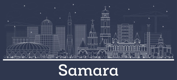 用白色建筑勾勒出萨马拉俄罗斯城市天际线。图片下载