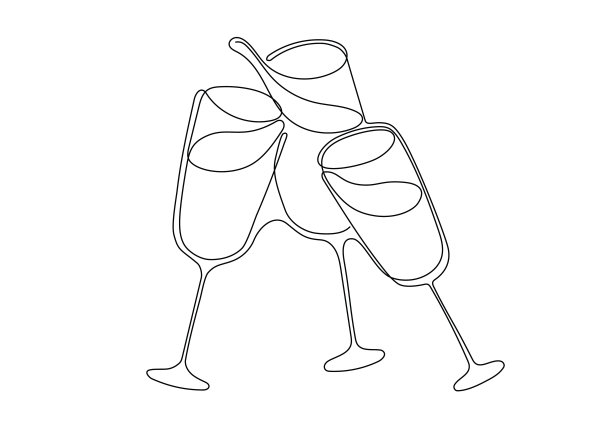 庆祝祝酒香槟，线条艺术，矢量插图库存插图图片下载