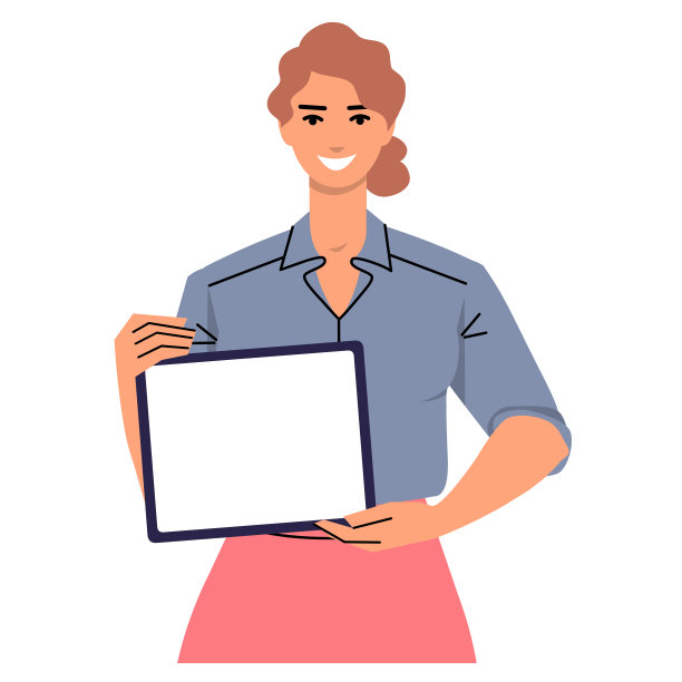 年轻女子展示平板电脑屏幕。微笑的女商人展示平板电脑的空白屏幕。拿着小玩意的红头发女孩。图片下载