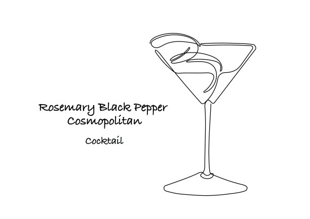 迷迭香黑胡椒大都会，酒杯与马提尼，鸡尾酒，矢量插图库存插图图片下载