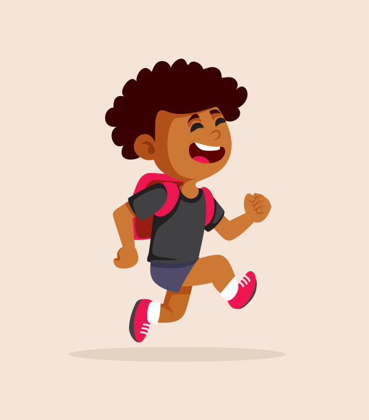 快乐的学生跑向学校矢量卡通人物图片下载