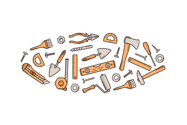 建筑工具，涂鸦向量集合修复元素，卡通图标。图片下载