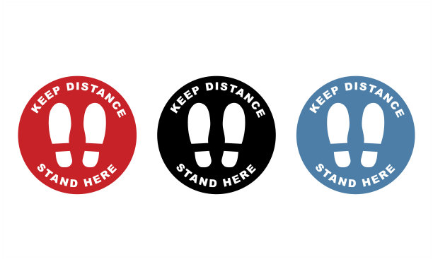 脚印地板贴，脚踩圆圈，保持距离排队，站在这里标志。图片下载