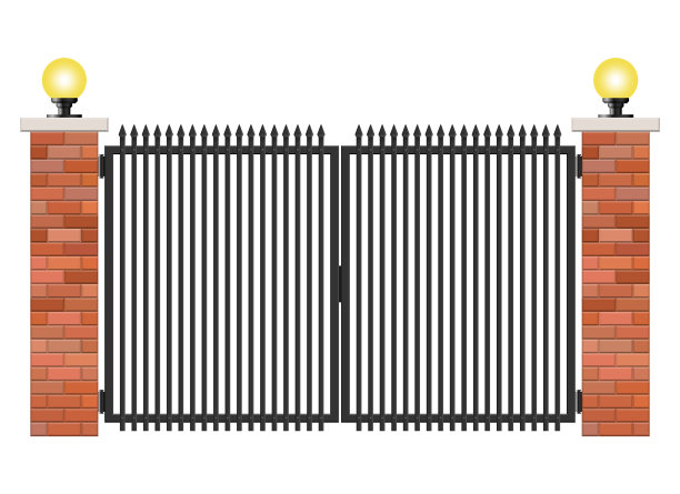 白色背景上孤立的砖钢大门图片下载