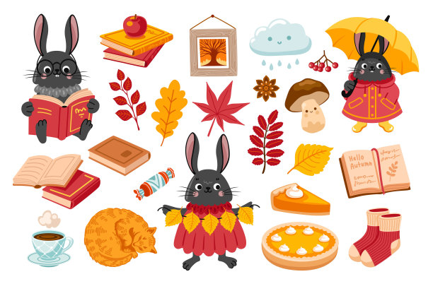 兔子卡通人物。秋季舒适家居系列。图片下载