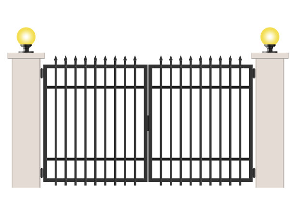 白色隔离的混凝土和钢闸门图片下载