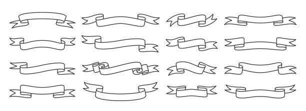 丝带横幅空白带卷曲条纹线性集图片下载