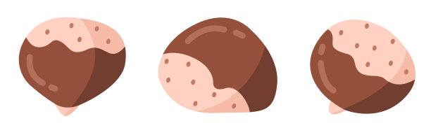 一套剥皮的栗子。插图孤立在白色背景上。图片下载